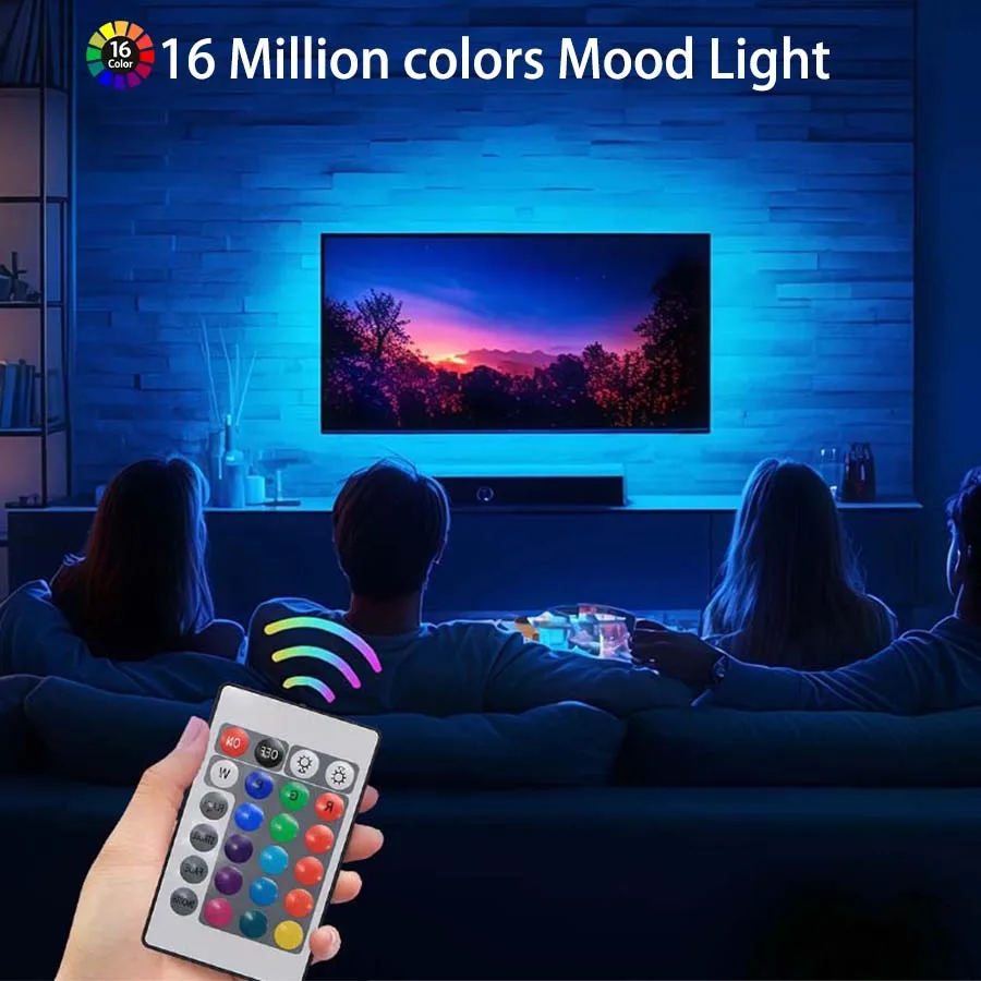 5V RGB LED strip, flexible TV backlight, USB powered, 24-key remote control, multiple colors available, suitable for gaming atmo