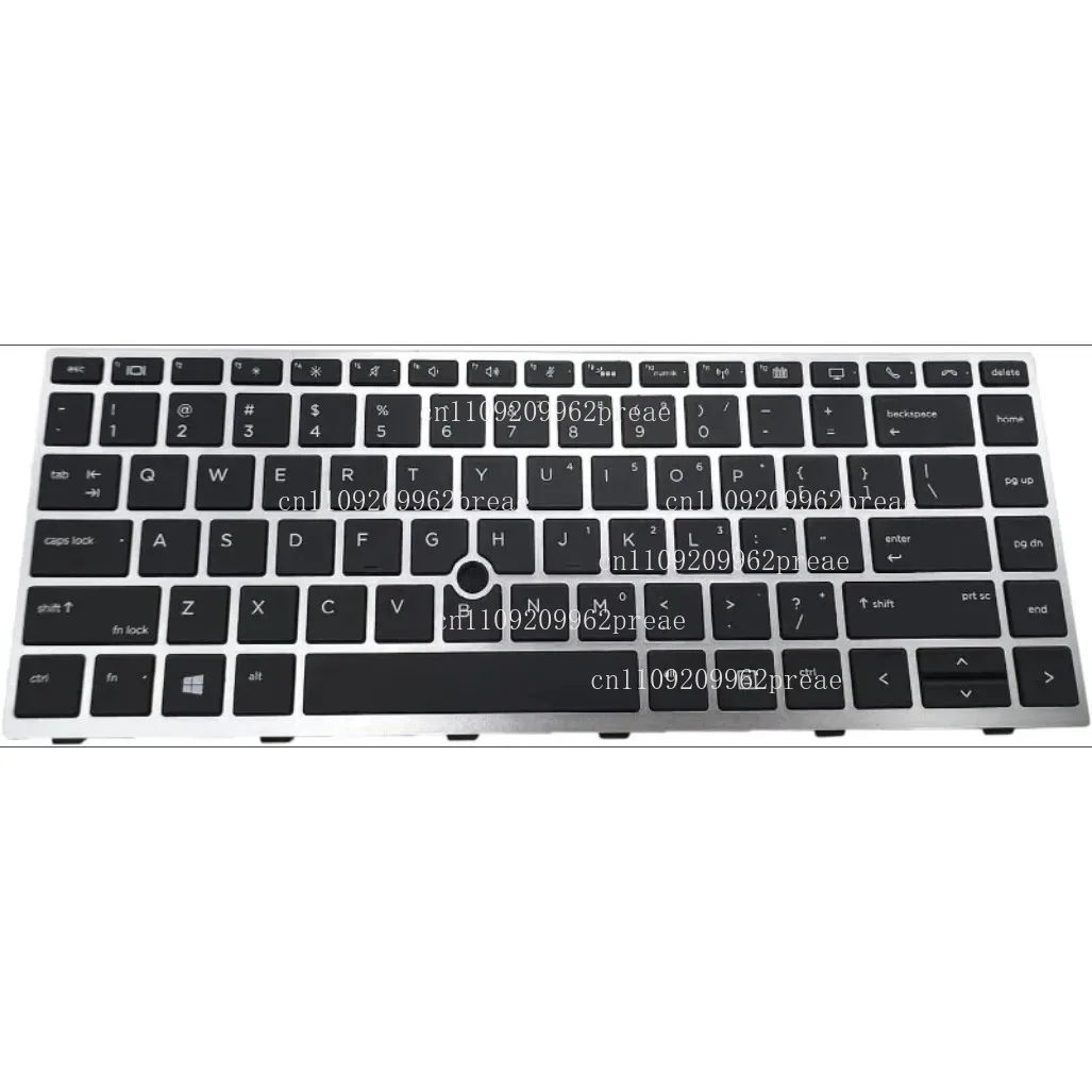 S For HP EliteBook 840 G5/G6 745 G5/G6 Laptop Backlight Keyboard -  L14378-001 L11307-001, Silver Frame w/Pointer, US Layout