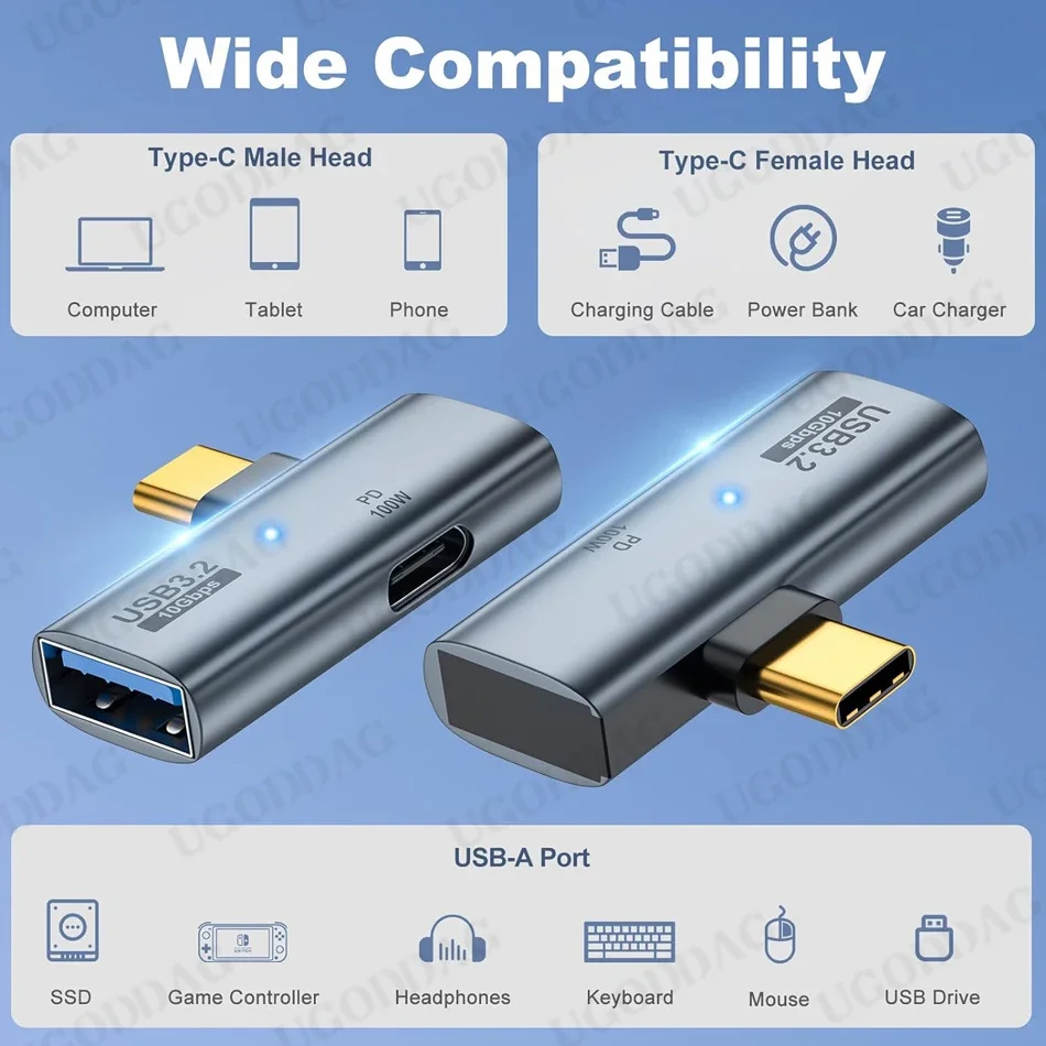 Адаптер для мобильного телефона USB C OTG 2 в 1, тип C к USB3.2 с портом зарядки PD для Samsung Huawei Xiaomi iPhone, ноутбука, планшета