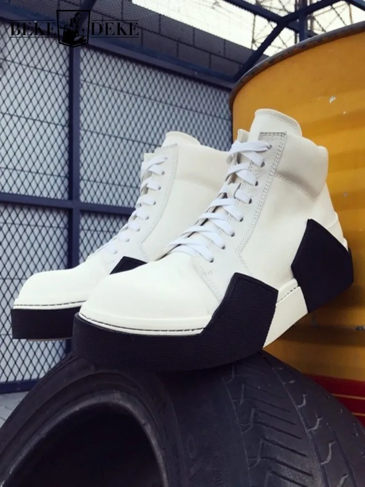 

Корейский стиль, разноцветные ботильоны с круглым носком и перекрестной завязкой, модные мужские высокие туфли на платформе из ткани ручной работы, увеличивающие рост