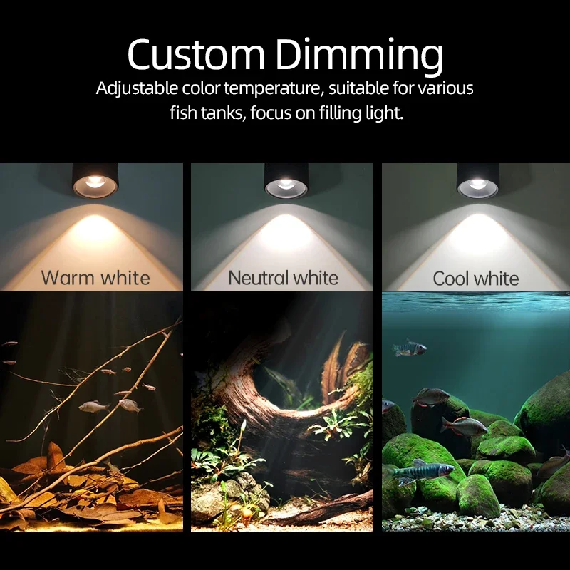 WEEK AQUA Mini7Pro-F LED Aquarium Submersible spotlights Focusing Dimming COB 6500k 4000k 2700k IP68 Dive Fish Tank Spotlight