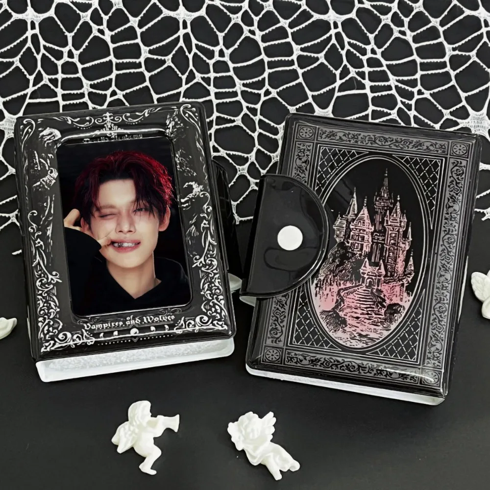 Mini Black Card Album PVC 3-3.5 Inch Photocard Binder with 16 Internal Pages Gothic Dark Style Idol Card Collect Book Unisex