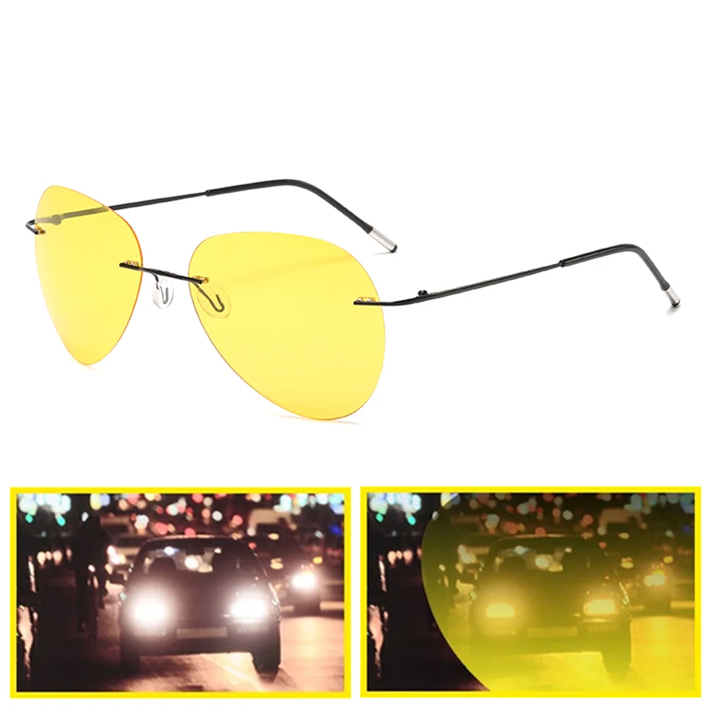 VIVIBEE Ultraleichte Piloten-Nachtsichtbrille für Herren, polarisiert, UV400, gelb, randlos, Luftfahrt-Sonnenbrille für Damen, Schutzbrille – Detail 1