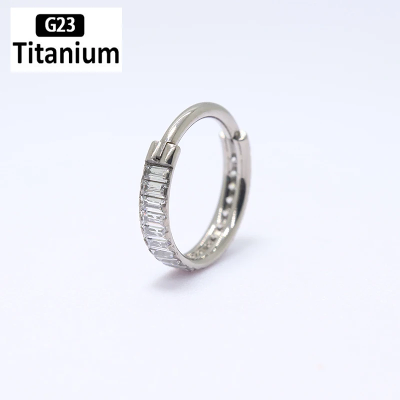 ASTM F136 Titanium Piercing Earrings Zircon Clicker Septum Nose Ring Conch Cartilage Tragus Helix Ear Piercing Body Jewelry 16G