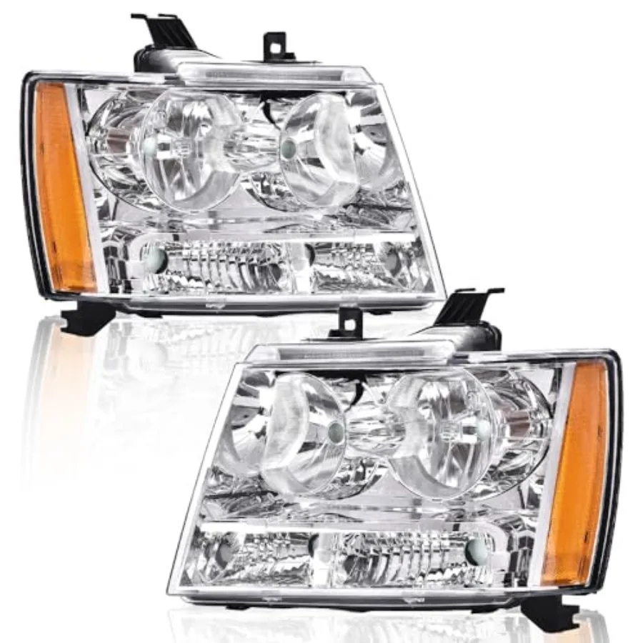 

Фары в сборе, совместимые с Chevrolet Suburban Tahoe 2007-2014 / Avalanche 2007-2013, прозрачные линзы, хромированный корпус, янтарный отражатель