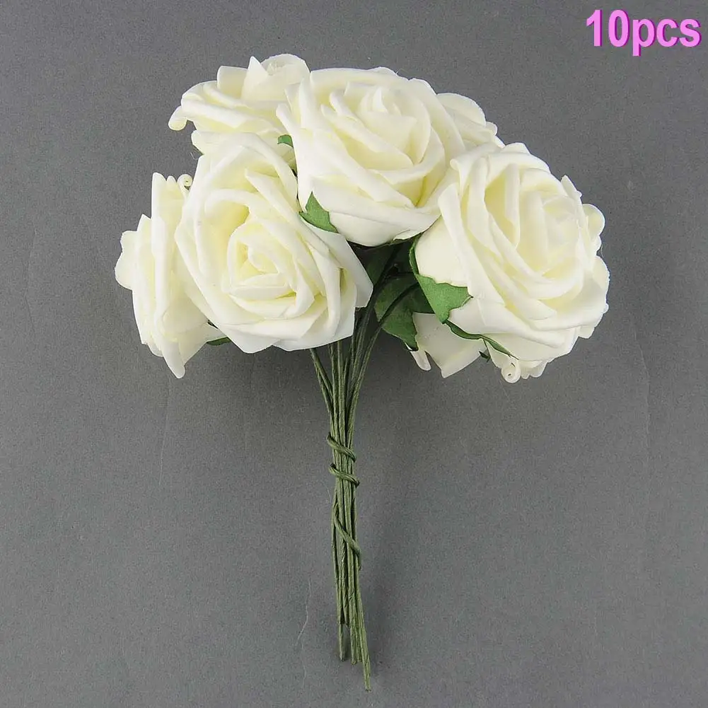 10Pcs Artificial PE Foam Rose Flowers Bridal Bouquets Beautiful Craft White Fake Flower For Wedding Table Home Party Decoration