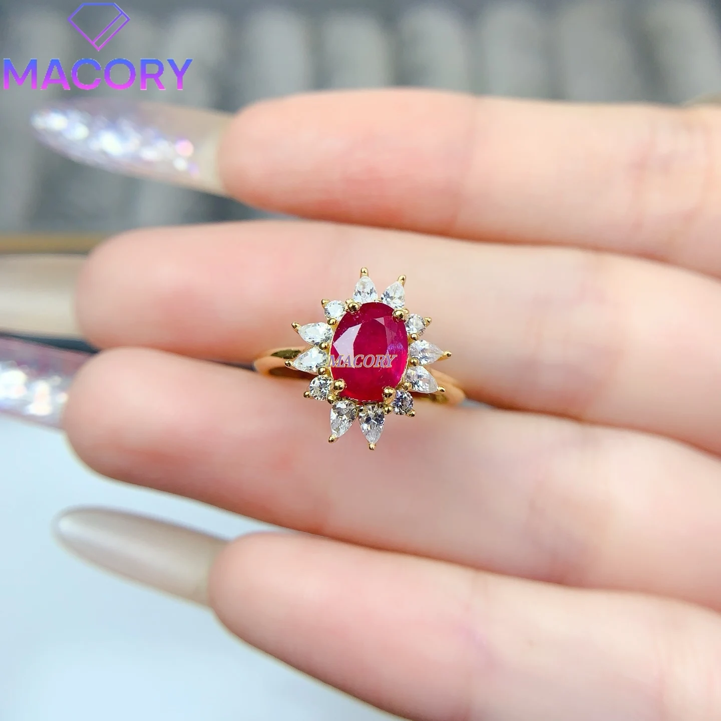 New natural ruby ring for women made of 925 sterling silver pure and transparent high-quality jewelry with certificate