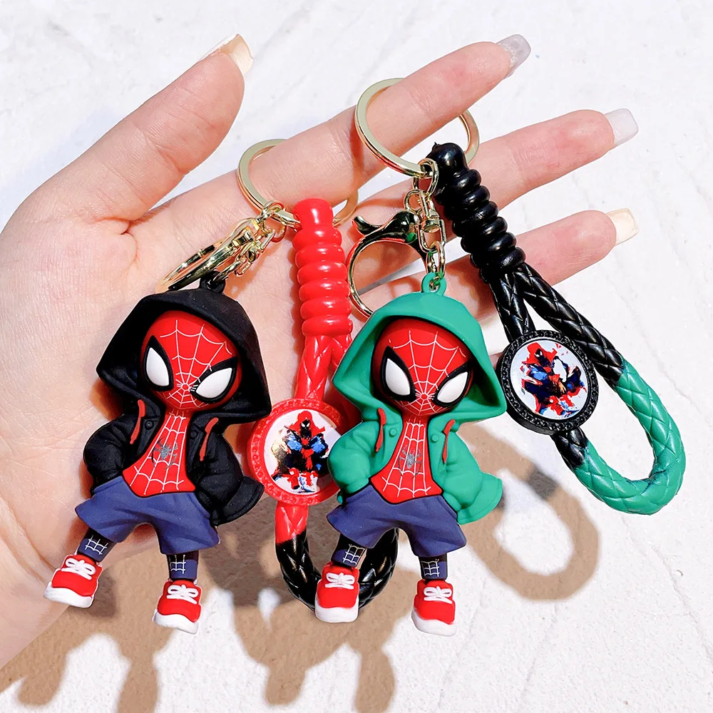 Disney Cartoon Spider-Man Hoodies Design Car Keychain Bag Charm Key Ring Car Keyring Decorative Motorcycle Keychain Accessories