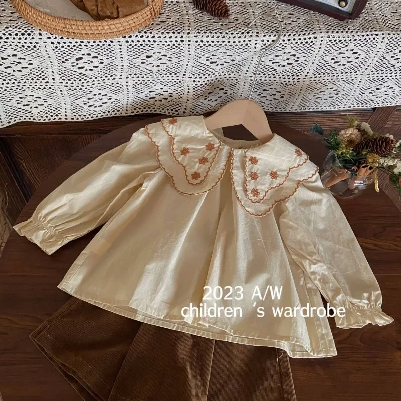 Spring and Autumn Kids Clothes Baby Girls Knit Vest Shirt Shorts Toddler Cute French Embroidered Shirt 2-8y