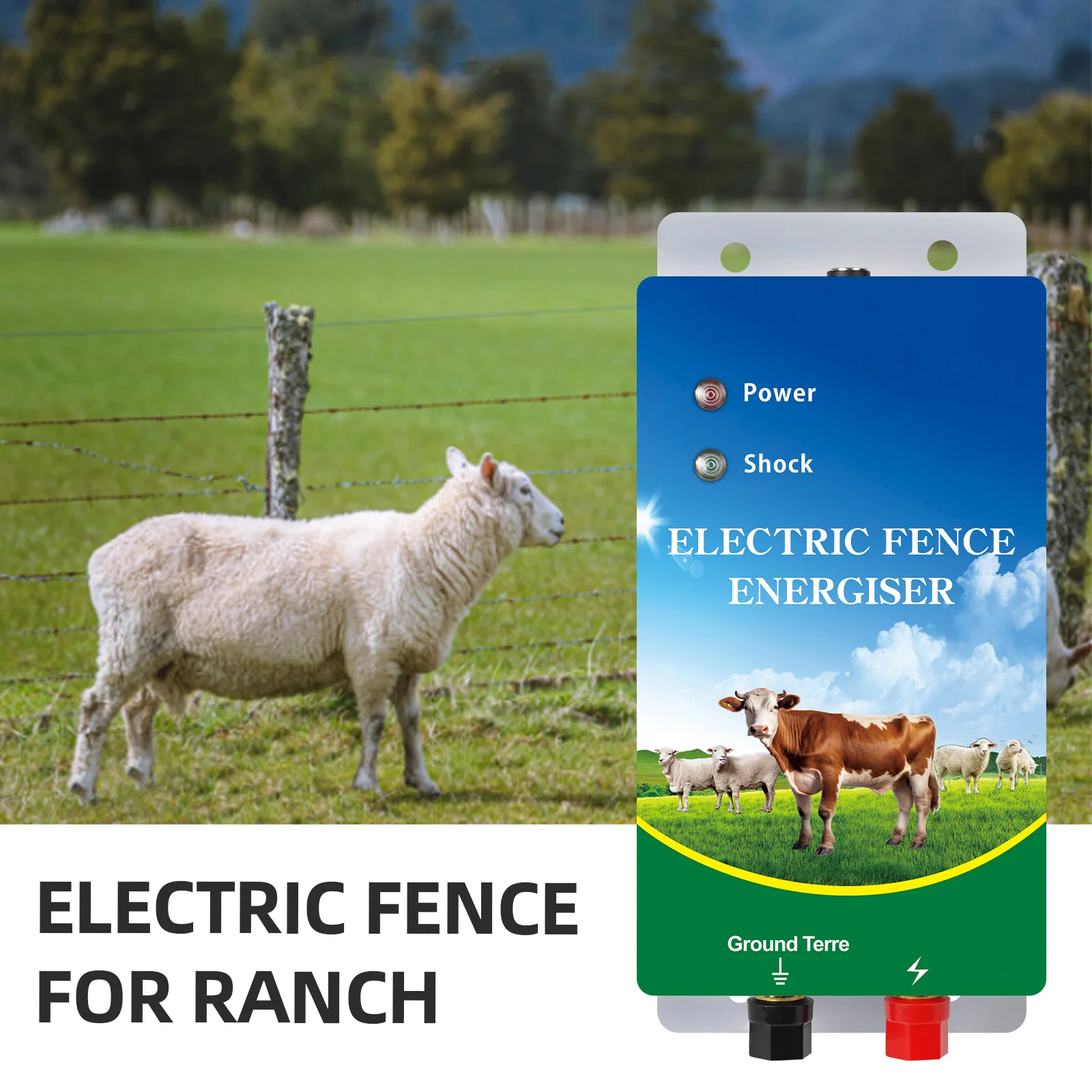 10KM Electric Fence High Voltage Controller Ranch Fence Energizer Tool for Sheep Cattle Horse Poultry Livestock Without Alarm