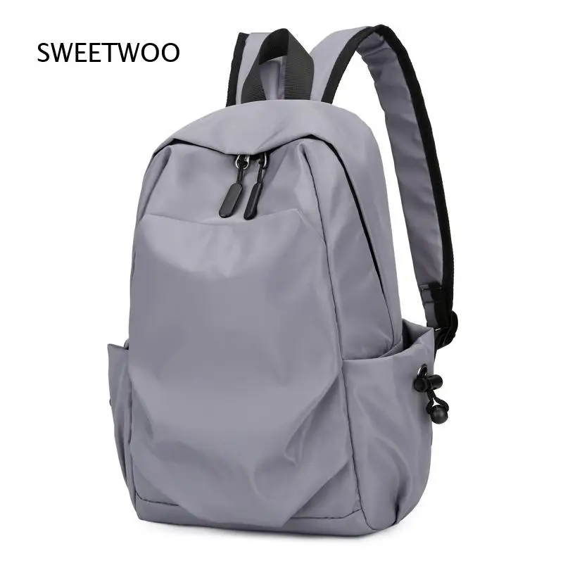 Black Minimalist Nylon Backpack Soft Wrinkle Resistant Multi Side Pocket Lightweight Casual Commute Student Daypack Unisex