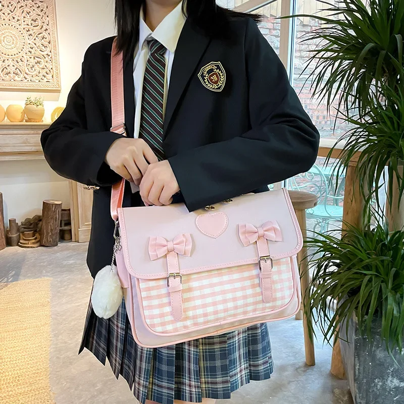 New School Style Bow Crossbody Bags 2024 Japanese JK Uniform Backpacks for Women Sweet Heart Lolita Handbags Teenage Girls