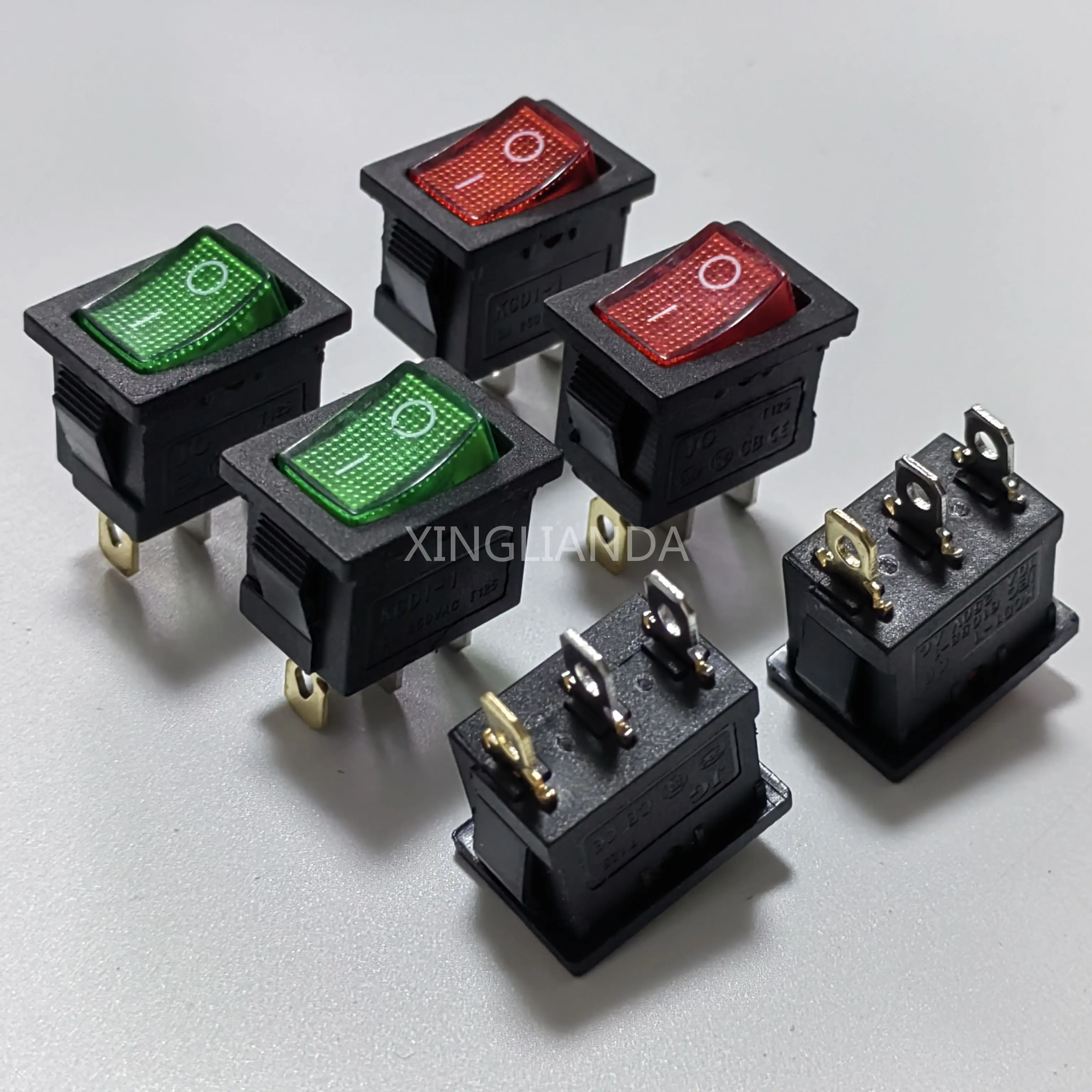 20PCS KCD1 21X15MM ON-OFF 3 Pin Boat Car Rocker Switch 21*15mm 6A/250V 10A/125VAC Red Green Light