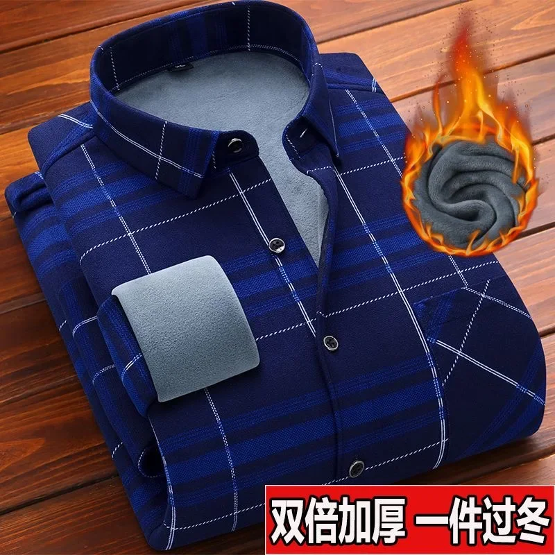 Autumn/winter Fashion Trend American Vintage Thickened Warm Plaid Shirt Men's Loose Large Size High Quality Long Sleeve Shirt