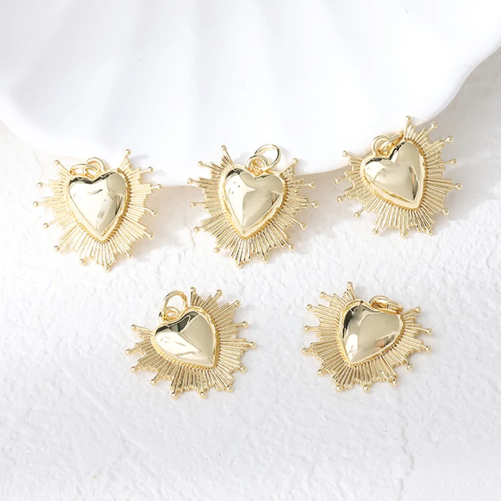 

2PCS Gold Plated Brass Heart Starburst Pendant Necklace Earrings Findings Jewelry DIY Making Supplies Material Accessories