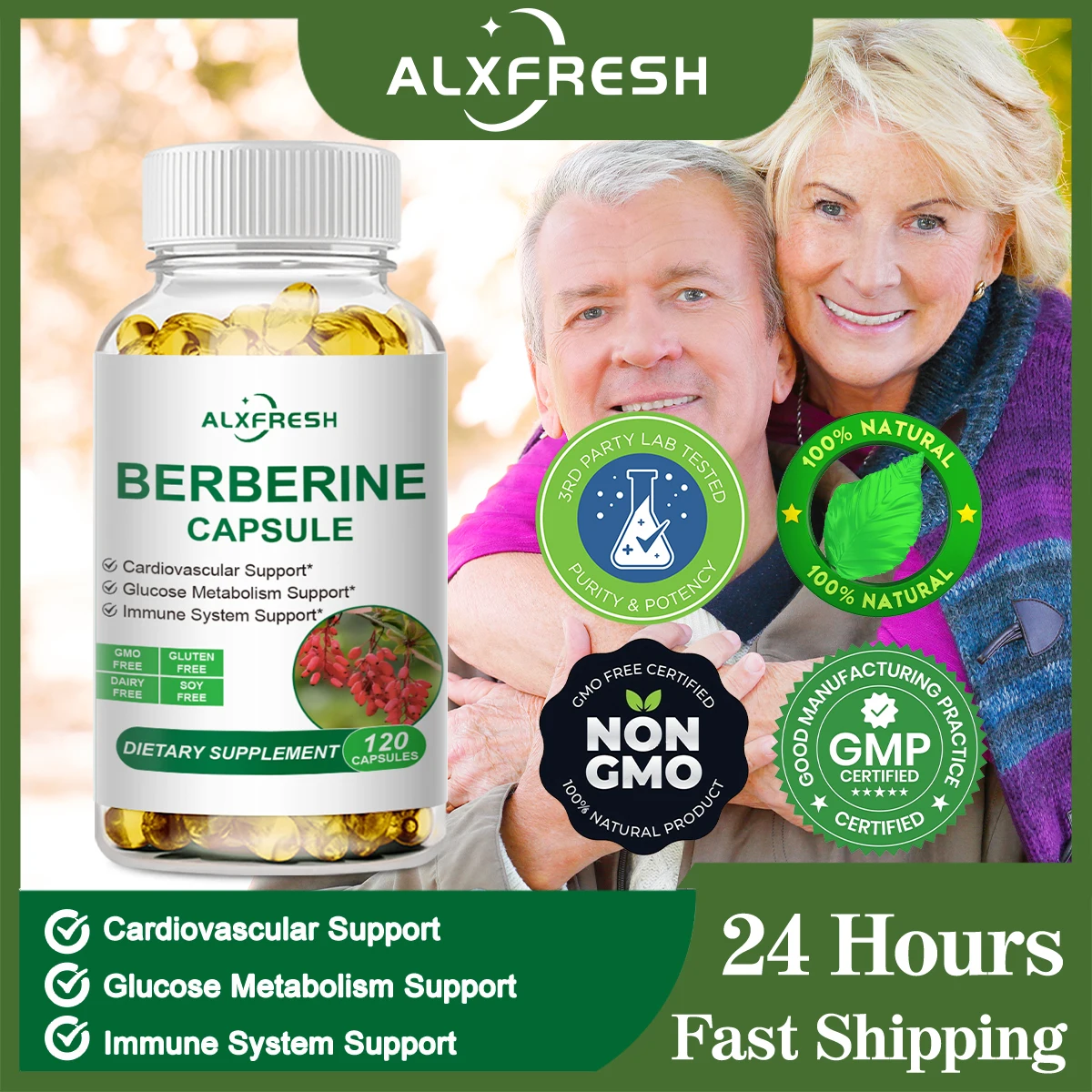 Berberine Extract Capsules for Improve Cardiovascular and Gastrointestinal Function and Promote Cholesterol Health Antioxidant