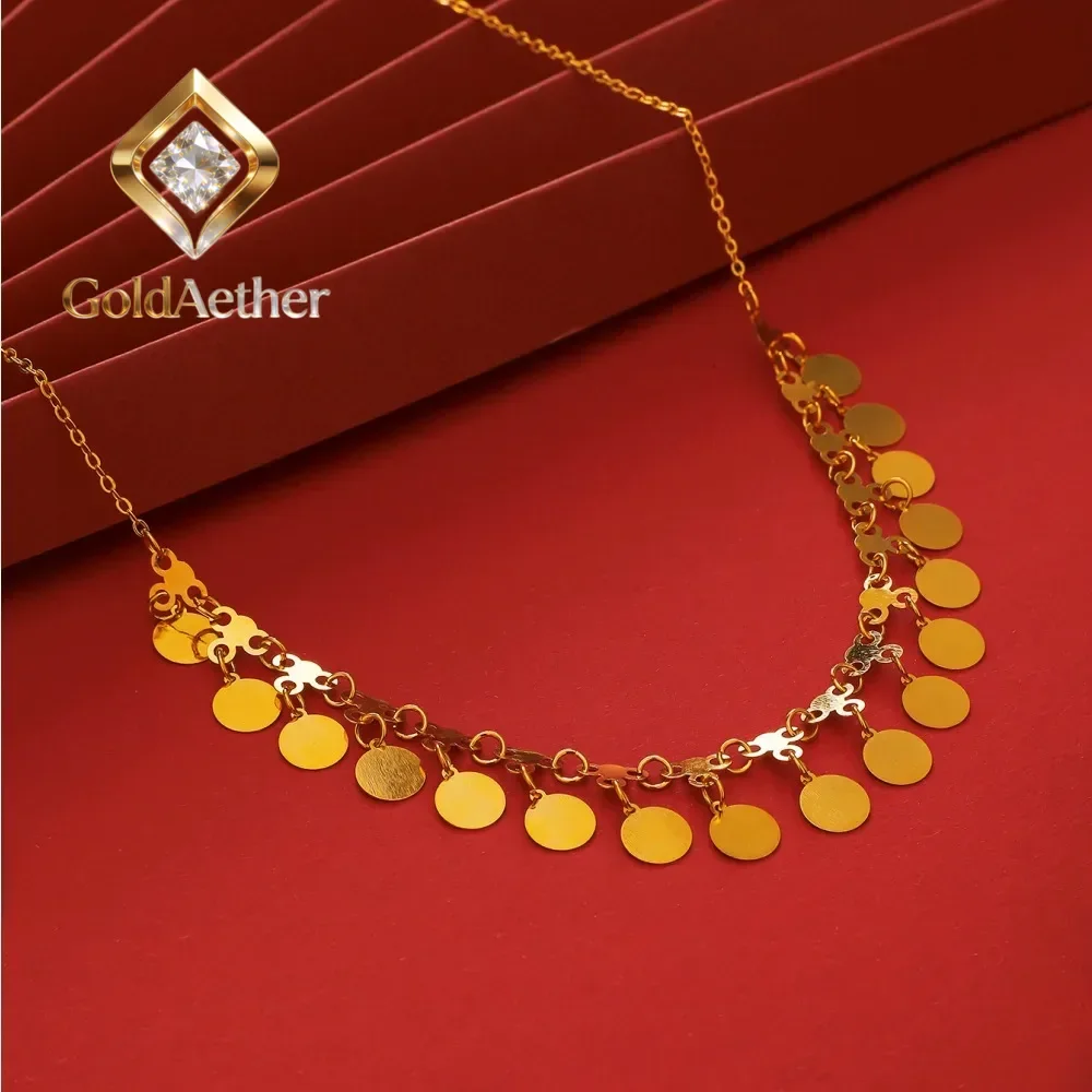 

Золотое колье GoldAether для женщин, 9999 пробы, 24K, из настоящего золота, в африканском стиле, с геометрическим узором и кисточками, нишевый дизайн, элитная цепочка на ключицу