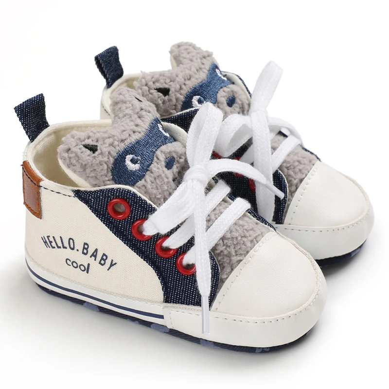 Neue, modische High-Top-Sneaker für Jungen, Mädchen, mit Cartoon-Motiven, lässig, weicher Stoffsohle, rutschfest, ideal als erste Schuhe zum Laufenlernen. – Detail 2
