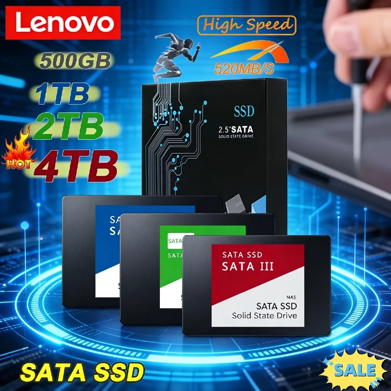 Lenovo 4TB High-Speed External Solid State Drive, SATA3 Interface Portable HDD/SSD for Laptop External Storage