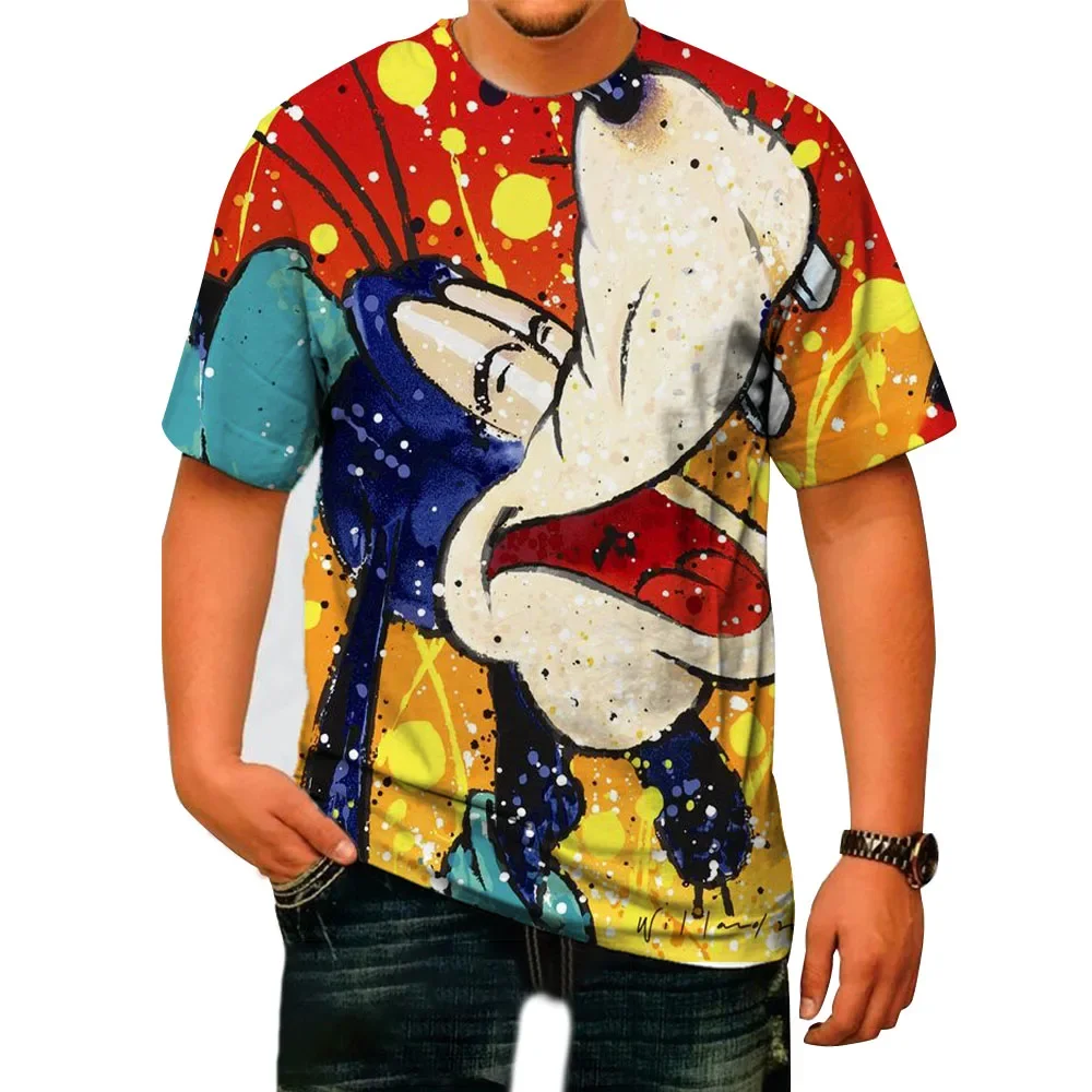 Vintage Men's T-shirt Summer American Shirt Tops Disney Goofy Print Short-sleeve Tees Loose Daily Men Clothing Casual Streetwear