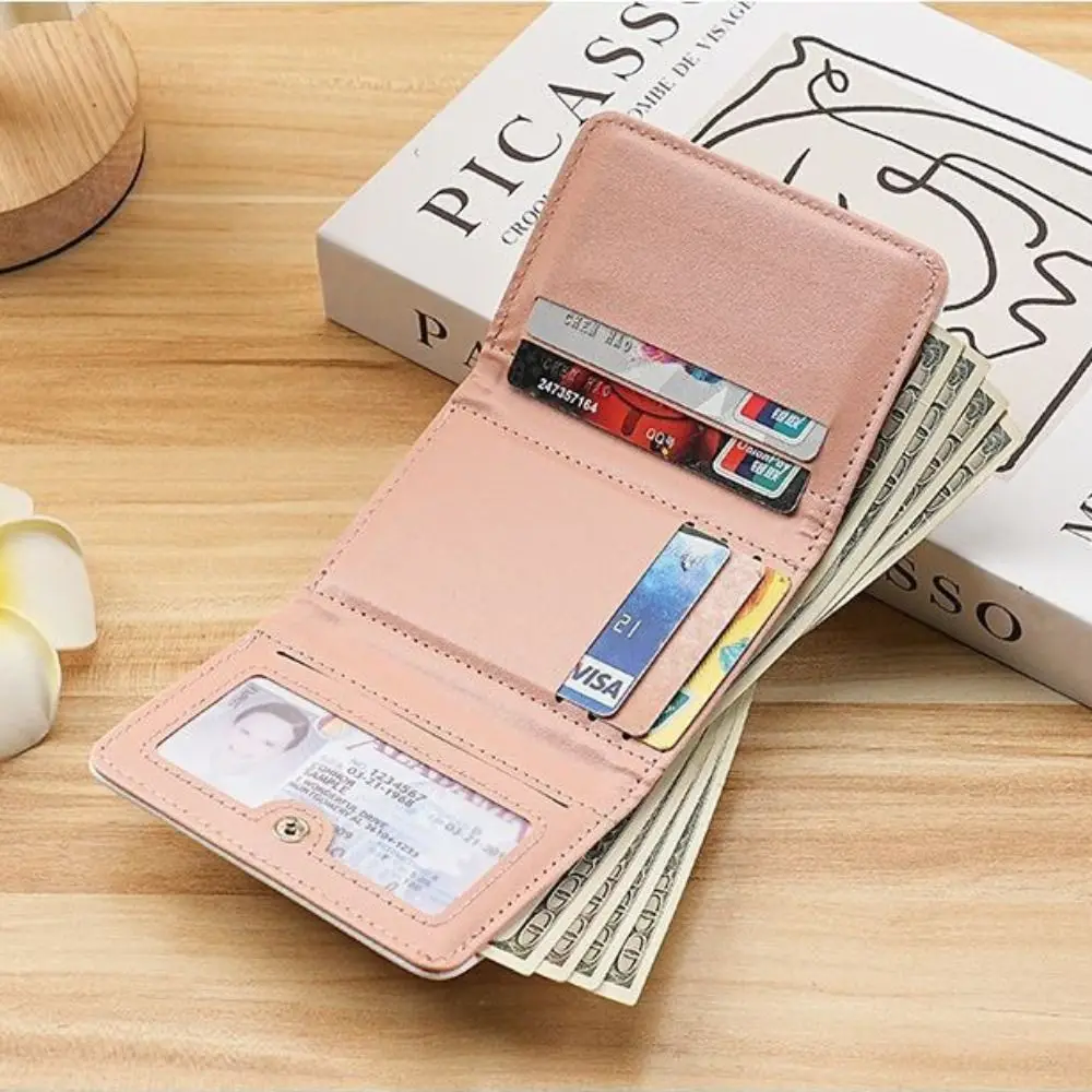 Stijlvolle drievoudige korte portemonnee voor meisjes, grote capaciteit, compacte cartoon ID-kaarttas, draagbare lichtgewicht kaarthouders, dames