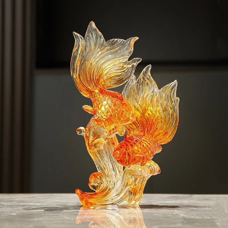

Resin Koi Fish Ornament Home Decoration Craft Figurine Feng Shui Lucky Koi Sculpture for Living Room Desk Decor