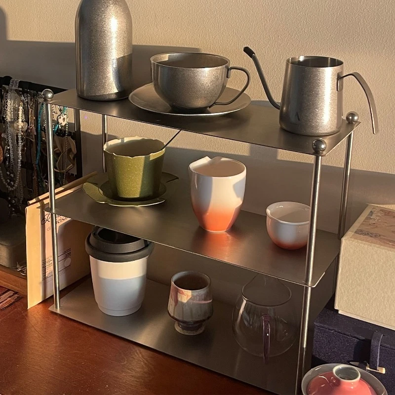 Stainless steel multi-layer rack, cup holder, desktop finishing rack, cosmetics, perfume storage rack