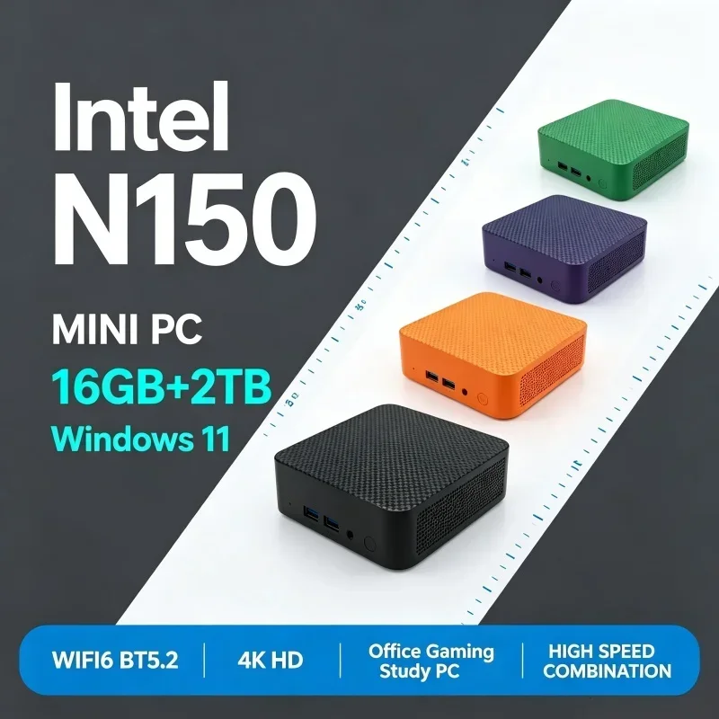 Intel N150 Mini PC Windows11 16GB RAM Optional 1TB‑2TB SSD WiFi 6 BT5.2 Compact Portable Desktop Computer for Home Work Tasks