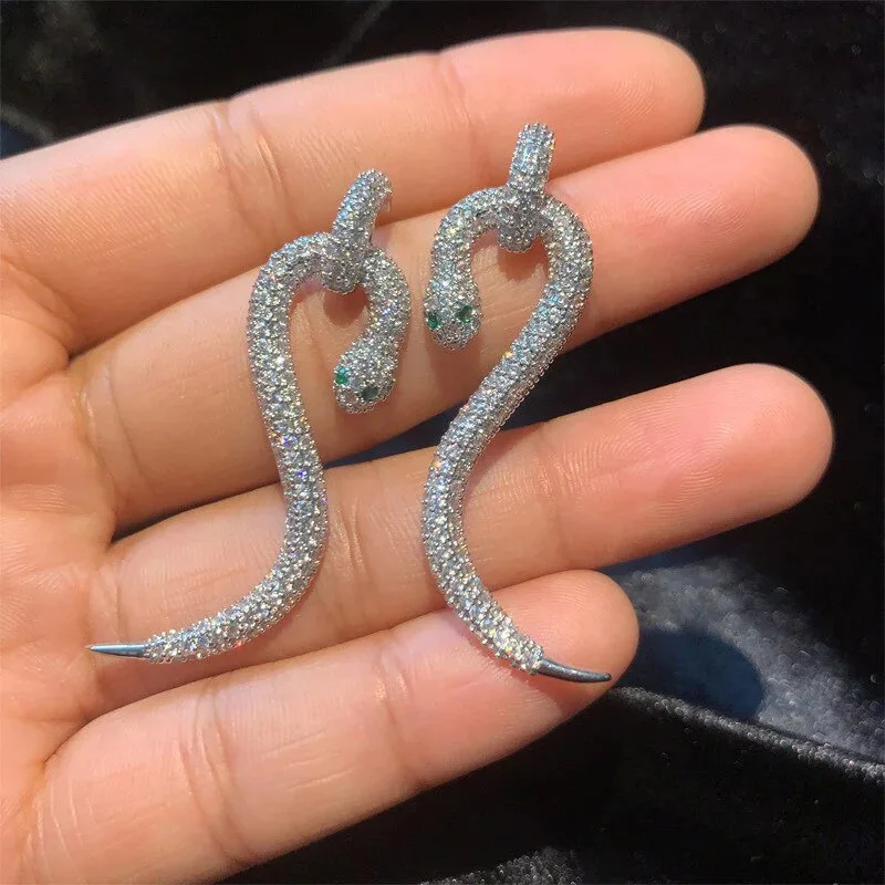 Exaggerated Female Earrings 925 Silver Needle S Snake Shaped Animal Ear Gothic Silver Color Wedding Jewelry Gift