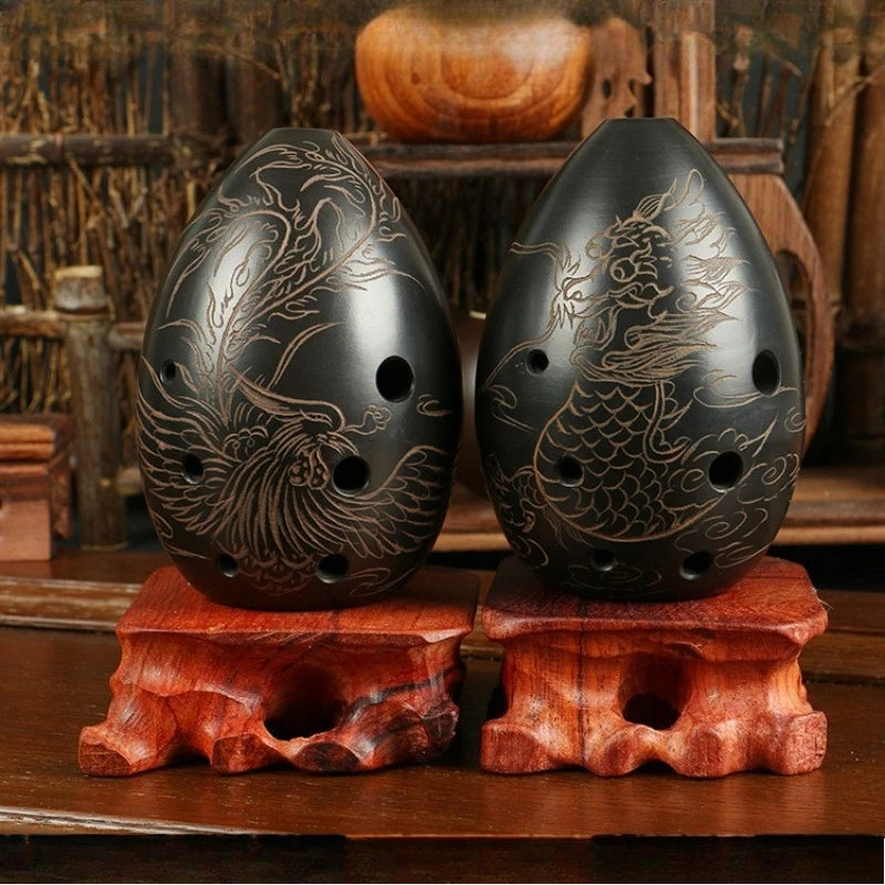 Ocarina Profissional Portátil de Cerâmica Xun com 8 Furos, Tom F, para Iniciantes e Adultos, Instrumento Étnico Esculpido à Mão