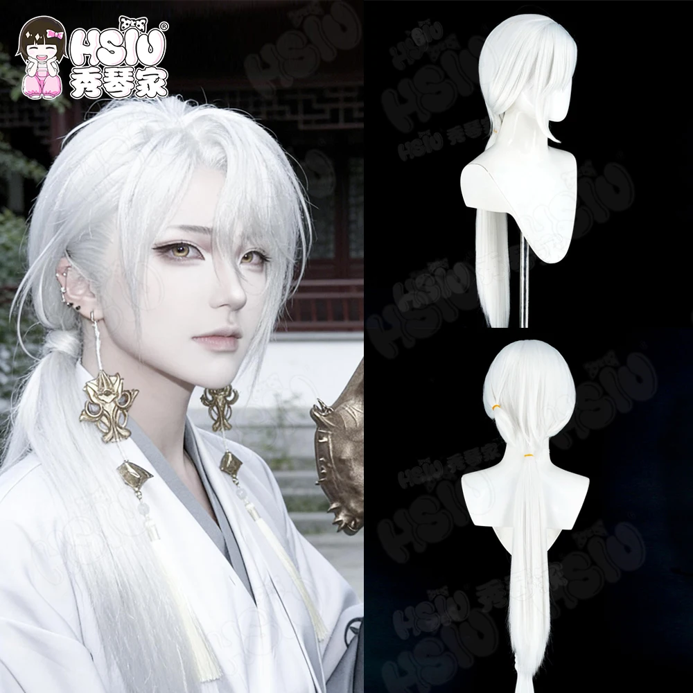 

Маска лисы, парик для косплея, синтетический парик из волокна,「HSIU」80 см, белый длинный парик + шапочка для парика, игра SILENT F, маска лисы, косплей