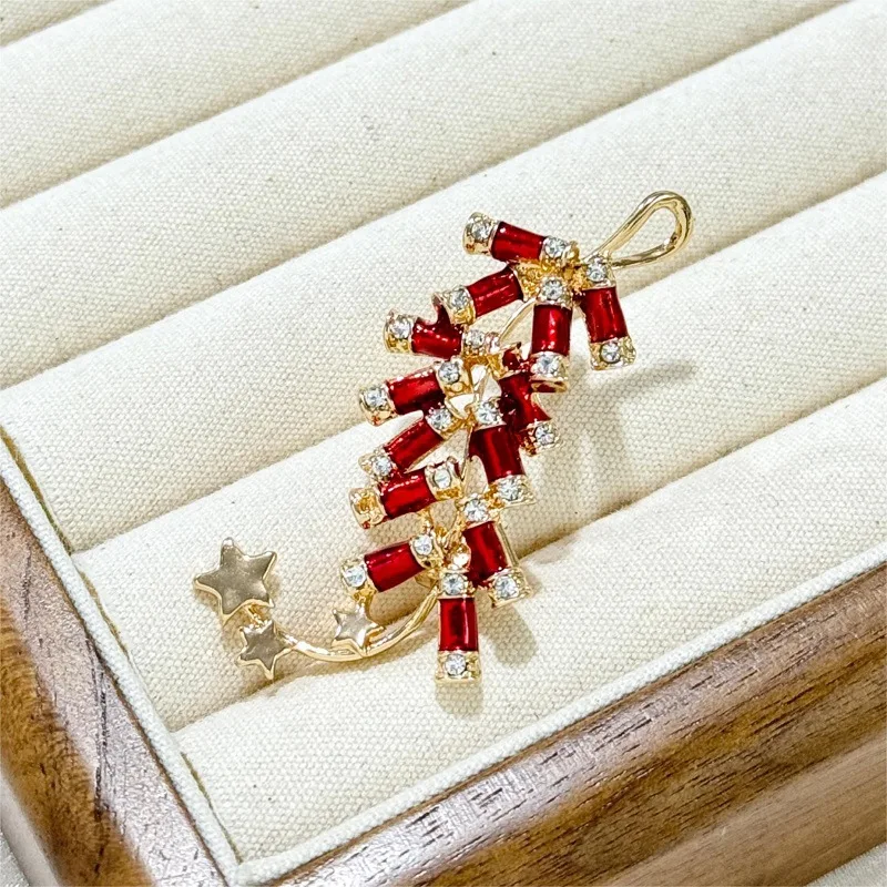 Creative Red Festive Firecracker Brooch Niche Retro Chest Flower Exquisite Simple  Versatile High-end Suit Pin Accessory Gift