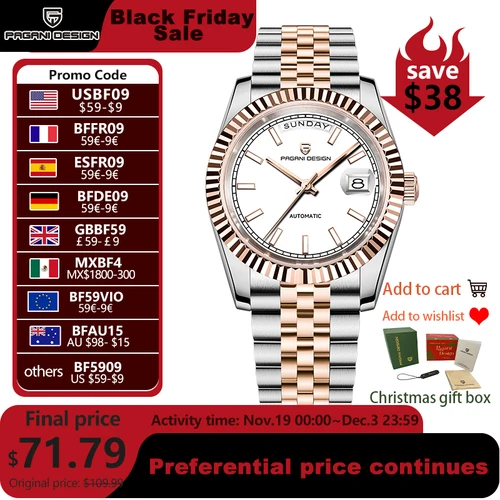 PAGANI DESIGN 2025 nuevo reloj automático de lujo con esfera esmaltada DD36 de plata y oro para hombre, reloj de pulsera mecánico con cristal de zafiro AR para hombre