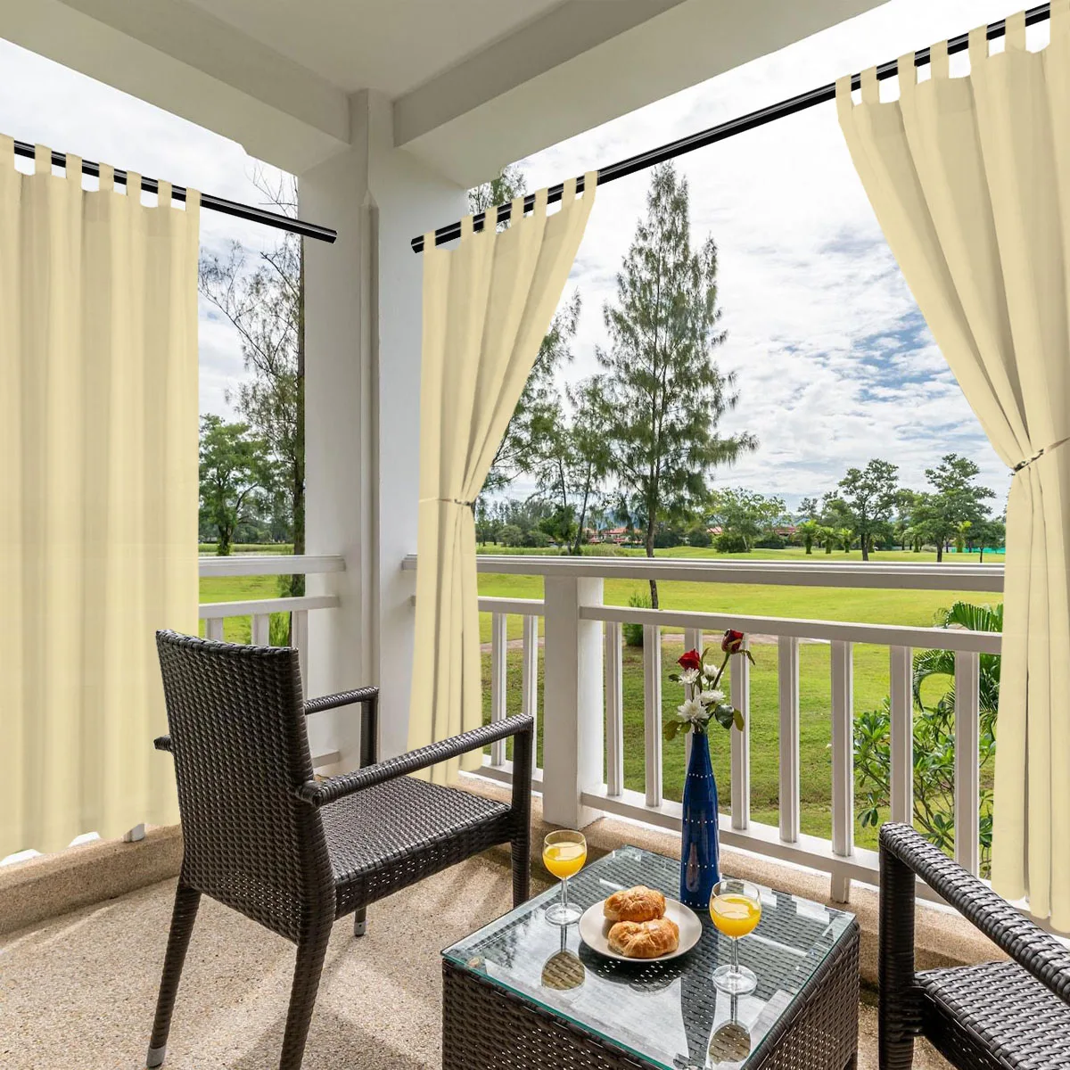 1PC, Waterproof Outdoor Curtains for Patio, Premium Privacy Weatherproof Tape top Outside Curtains for Porch, Pergola, Cabana