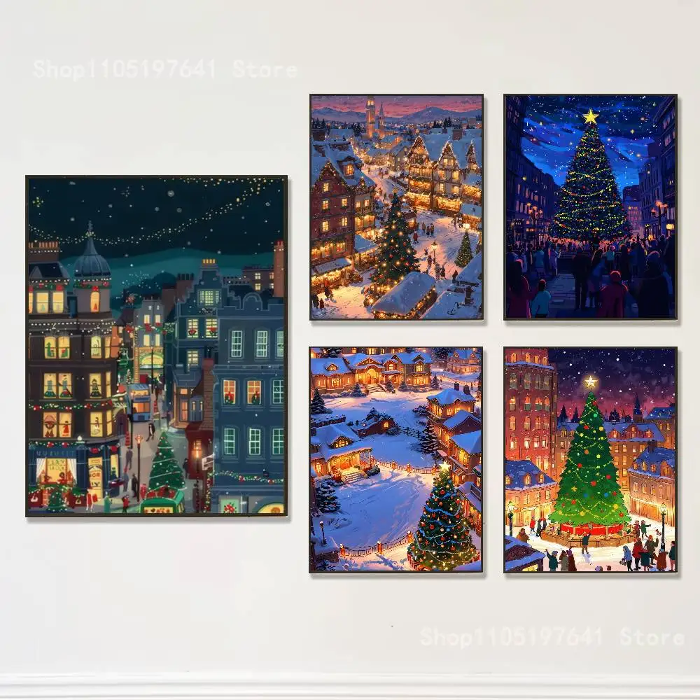 

Winter Happy Christmas Poster Prints Wall Art Picture Painting Gift Living Room Restaurant Bar Large Dec Sticker