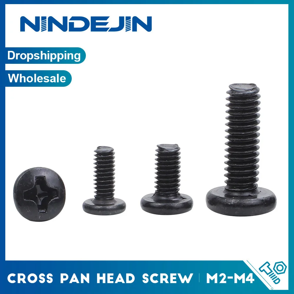 NINDEJIN 20/30pcs Cross Pan Head Machine Screw M2 M2.5 M3 M4 M5 Black Plated Steel Oval Pan Head Phillips Machine Screw