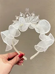1 Women's spring new mesh ruffled crown imitation pearl headband bangs shredded hair Finishing hair Headpiece Hair accessories