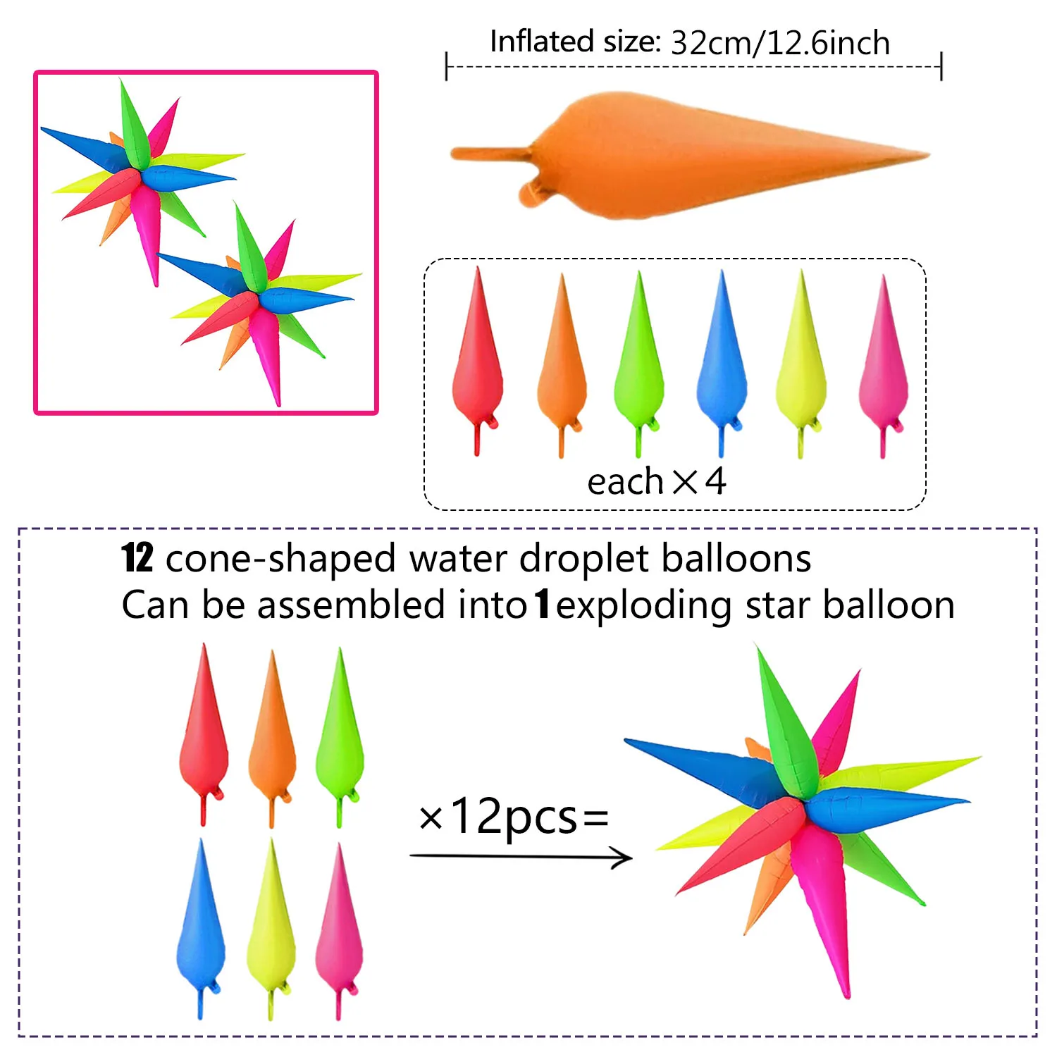 Neonfarbene, fluoreszierende Stern-Aluminiumfolienballons werden für Geburtstage, Hochzeiten, Babypartys und Leuchtpartys verwendet. – Detail 2