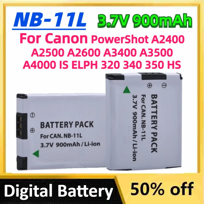 

NB-11L NB-11LH Digital Battery 3.7V 900mAh for Canon PowerShot A2400 A2500 A2600 A3400 A3500 A4000 IS ELPH 320 340 350 HS Camera