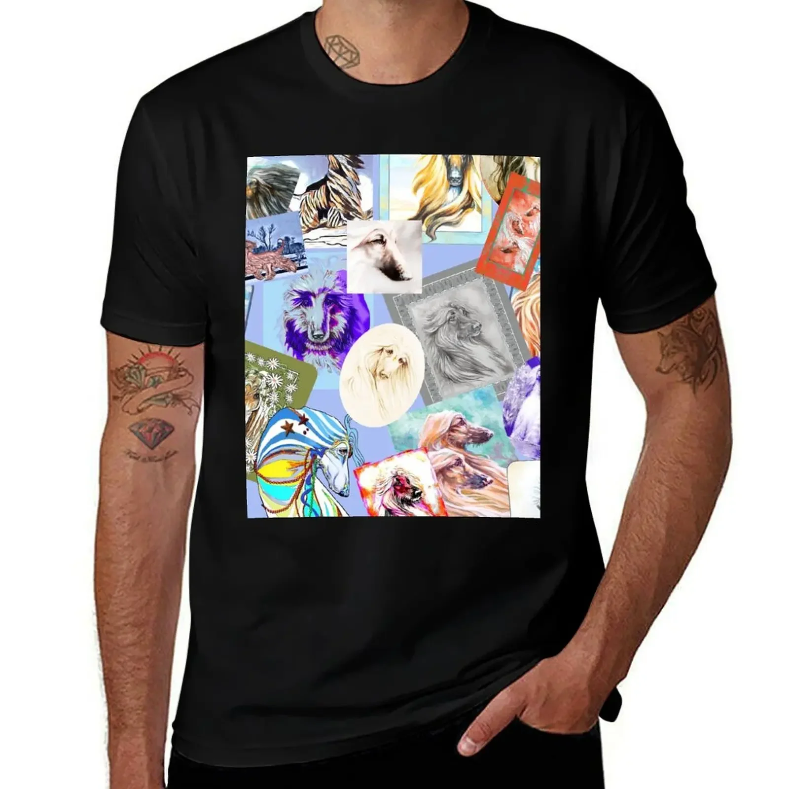 

Afghan Hound Compilation. T-Shirt anime clothes heavyweights blue archive sports fans Men's cotton t-shirt