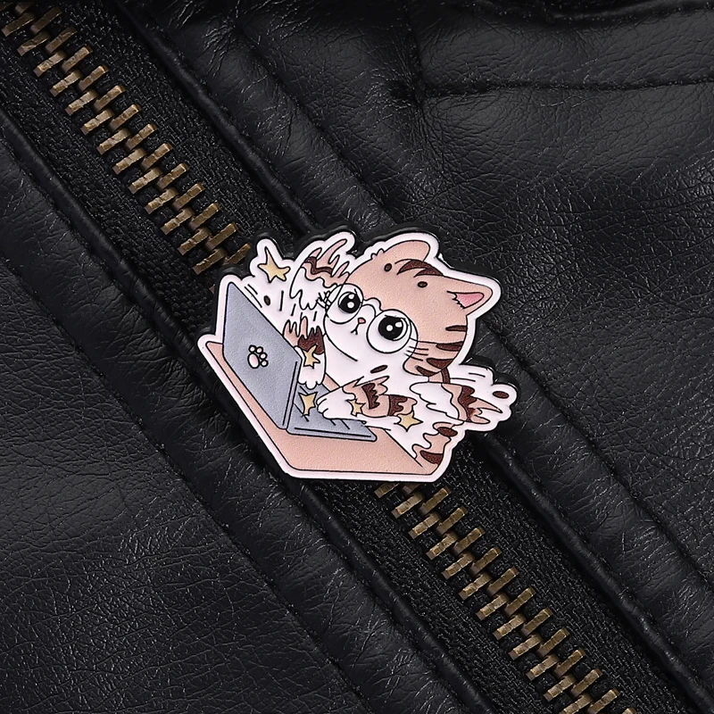 Cat Worker Pin Cute Office Style Typing On Laptop Design For Cat Lovers Office Workers Backpack Jacket Funny Gift
