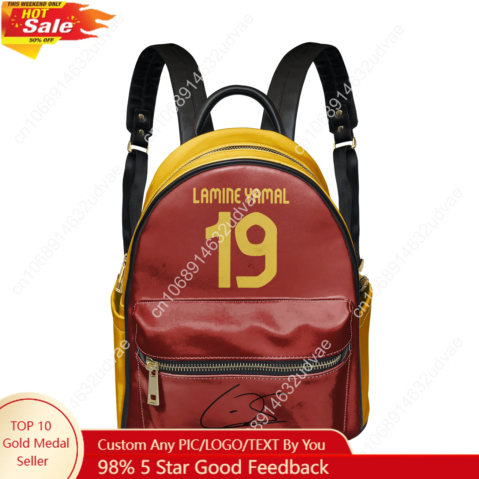 

Yamal No.10 PU Backpack Women Men Knapsack Spain Soccer Star Personalized Text Image Double Shoulder Bag Rucksack Gift Daypack