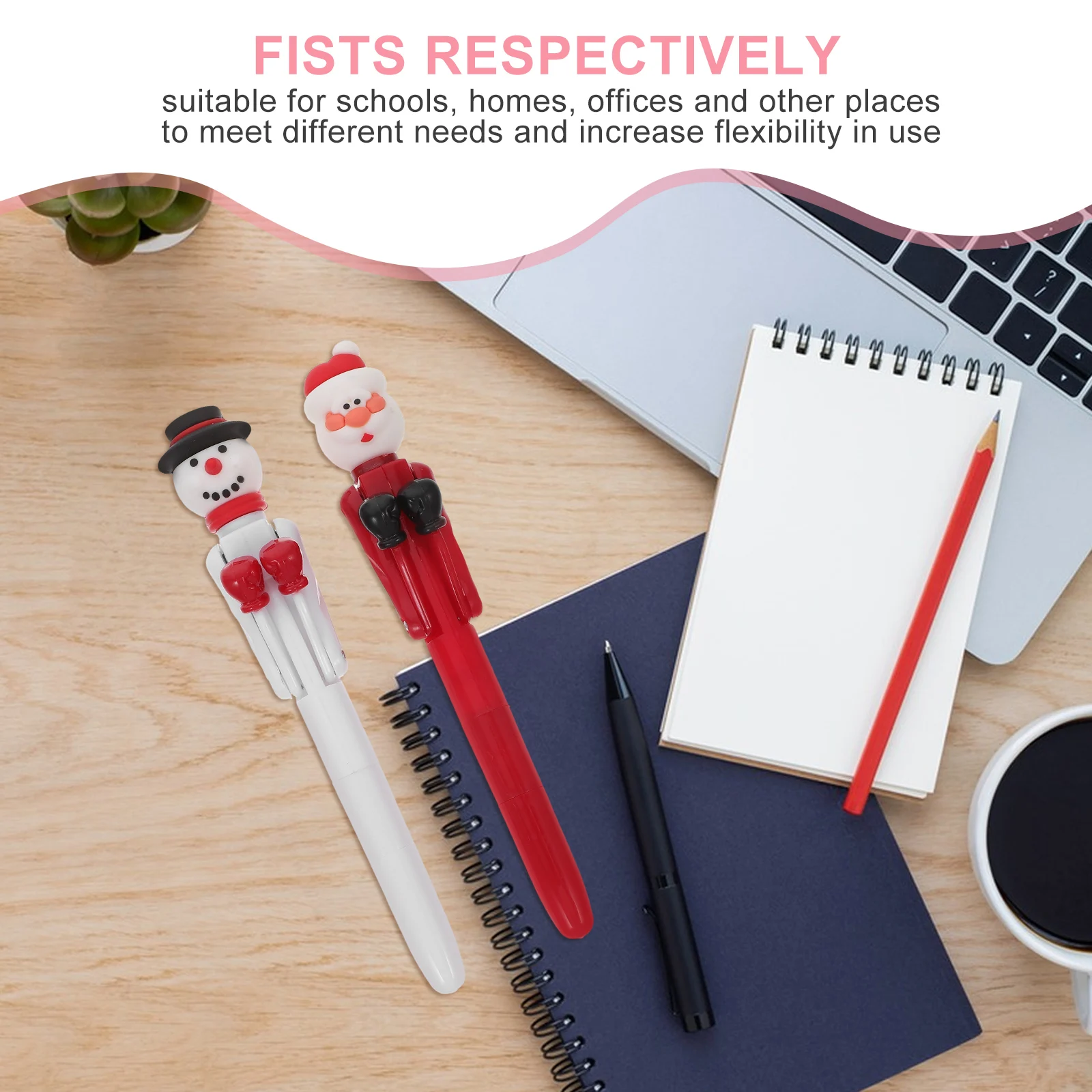 

2 Pcs Christmas Ballpoint Pens Smooth Writing Boxing Santa Snowman Decompression Toy Novelty Office Supplies Student Gifts