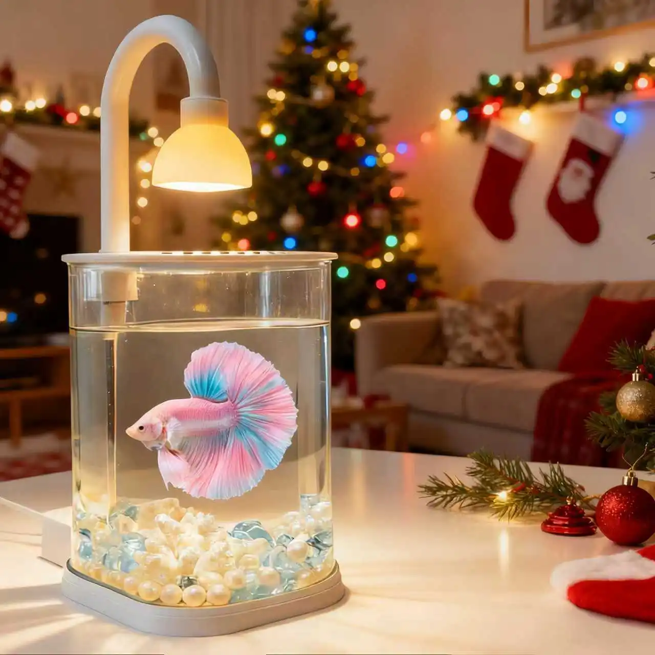 خزان الأسماك الصغيرة القتال خزان الأسماك منضدية السلاحف خزان ذهبية مع ضوء حفلة هدية الكريسماس فكرة للأطفال كاتب كيت #1