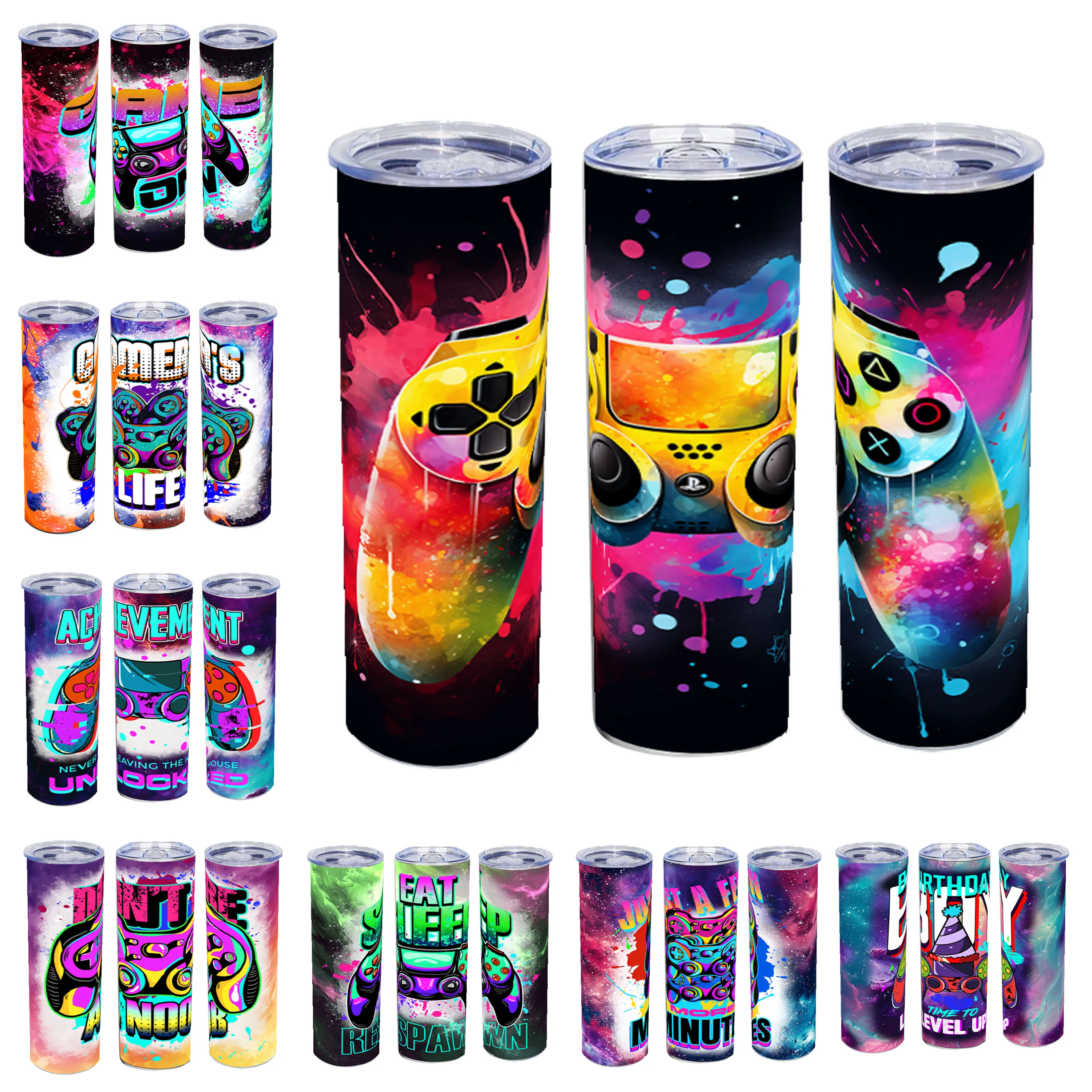 

1pc GAMER Gamepad Tumbler With Lid And Straw 20oz Stainless Steel Water Bottle Vacuum Insulated Cup Summer Winter Drinkware