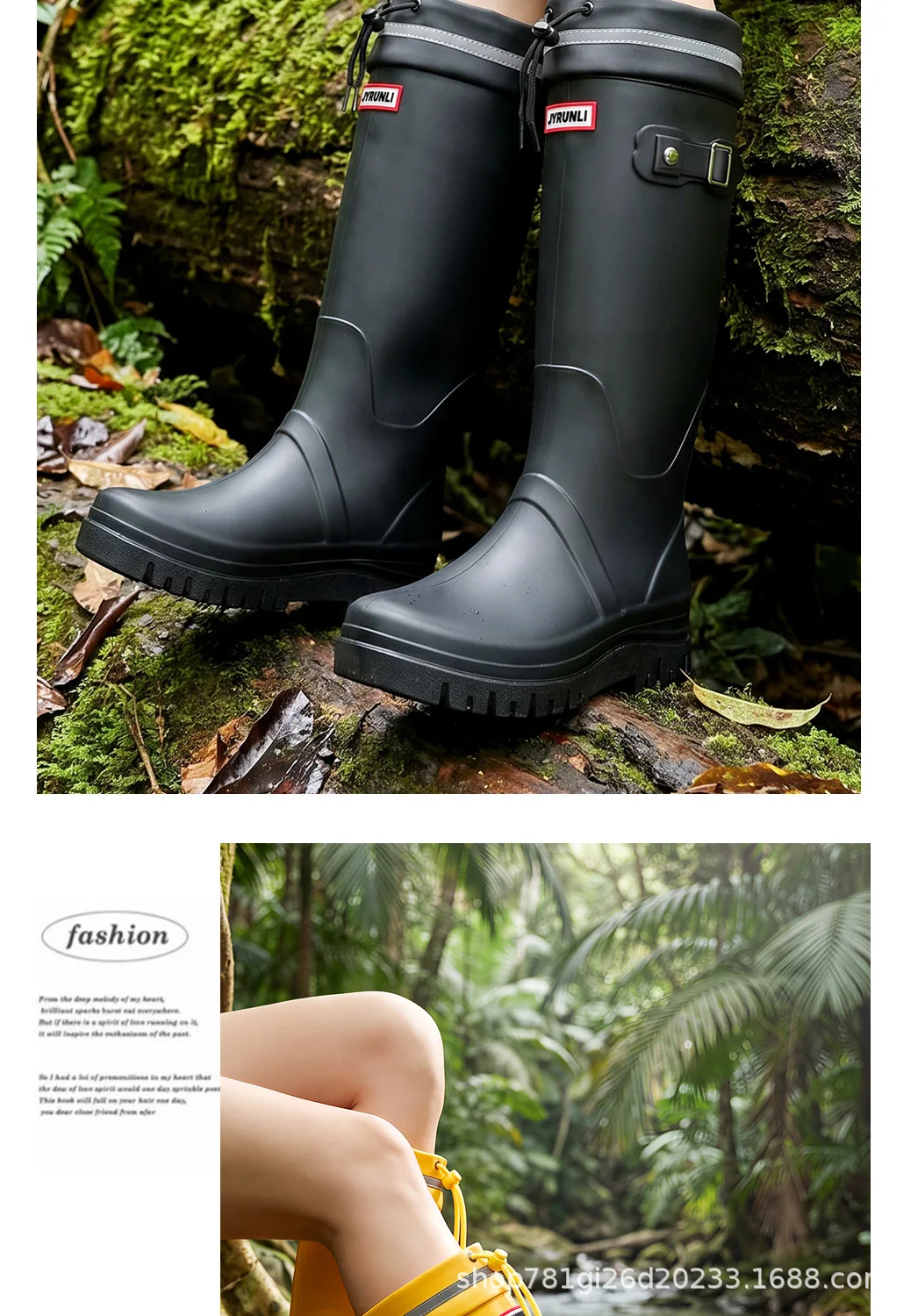2026 Damen-Mode-High-Top-Regenstiefel mit verstellbarem Kordelzug und Schnalle, rutschfest, wasserdicht, für Outdoor-Wanderungen, Canyoning und Schlamm-Trekking – Detail 17