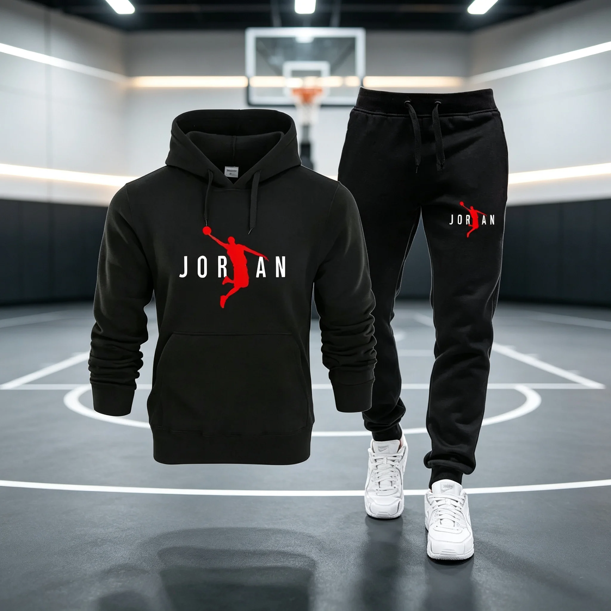 

Men Print Tracksuit 2 Pieces Hoodie Sweatshirt+Jogger Pants Set Casual Sports Suit Male Streetwear Training Outfit