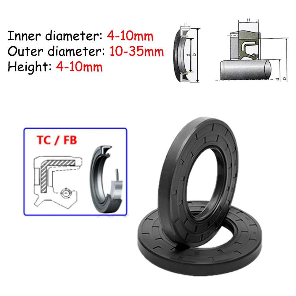 

1Pcs ID: 4-10mm OD: 10-35mm Height: 4-10mm TC/FB/TG Skeleton Oil Seal Rings NBR Double Lip Seal for Rotation Shaft