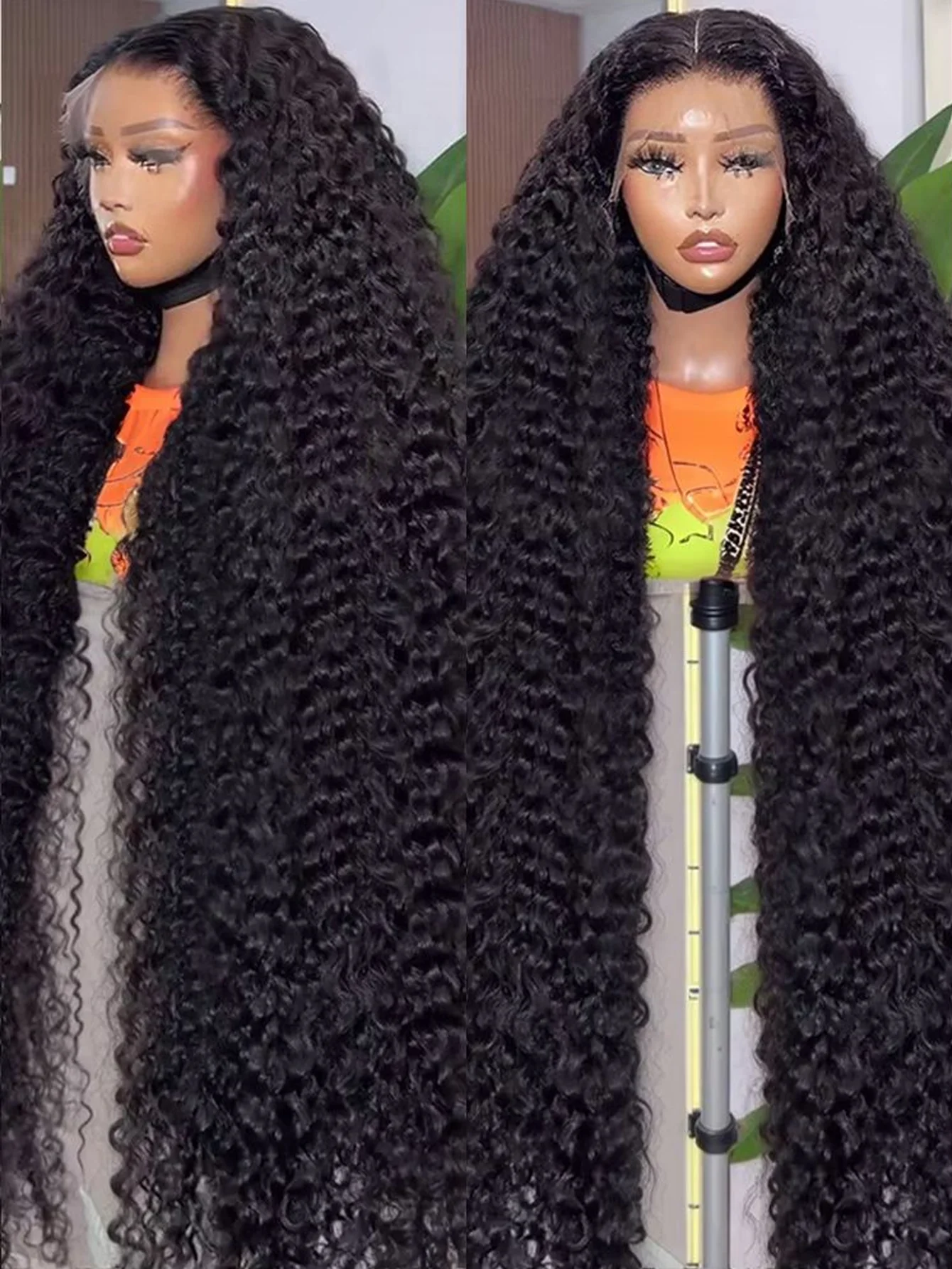 40インチ 13x4 HDディープウェーブ レースフロントウィッグ 200密度 ブラジル産バージンカーリー人毛ウィッグ 女性用 グルーレスレースフロントウィッグ