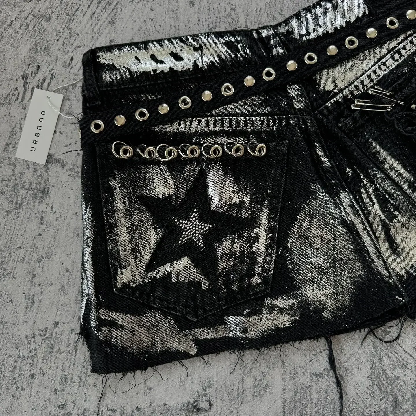 Spodenki Damskie Spódnica Harajuku Gothic Hip Hop Retro Washed Rhinestone Sequin Baggy Denim Y2K Krótka Wysoka Talia Slim Mini Krótka Spódniczka